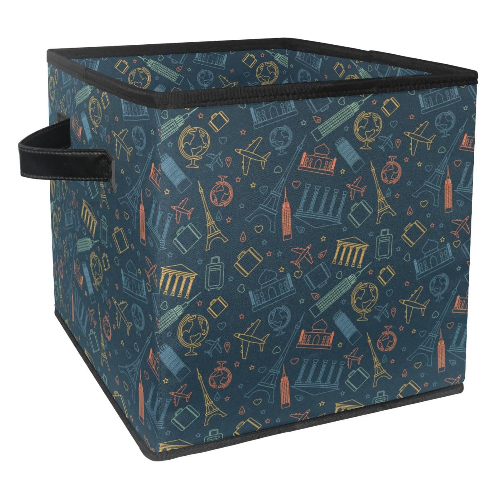 Boîte de rangement pliable cube en tissu motif Tour Eiffel avec poignées