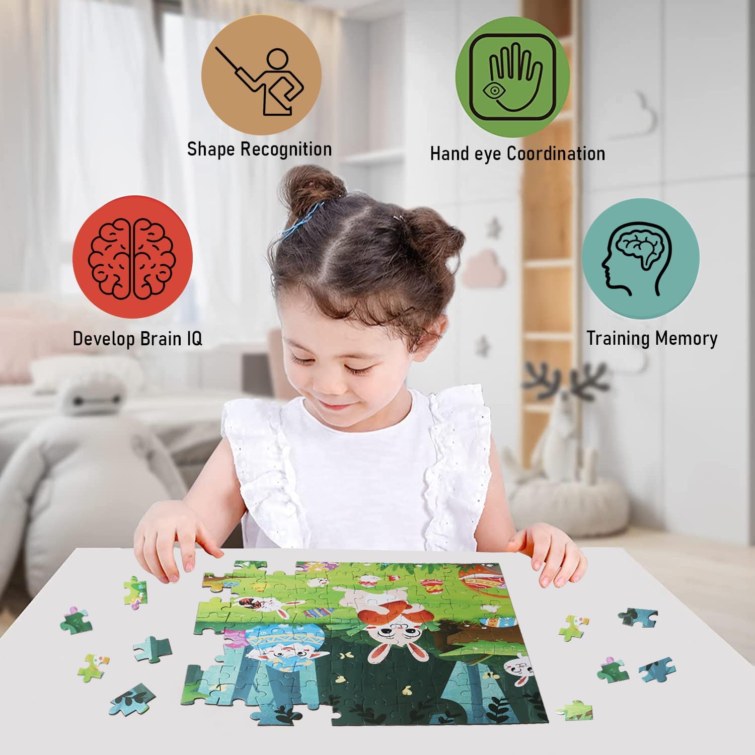 Easter Puzzles for Kids Ages 4-6, Jigsaw Puzzle Easter Bunny 100 Pieces for Kids Ages 3, 4, 5, 6 Year Old for Toddlers Educational Learning Toys Animal Easter Puzzle Toys for Boys Girls Easter Gifts