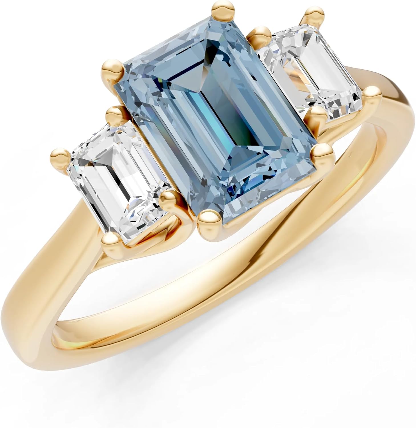 PEORA Emerald Cut Cut Aquamarine Classic Band Available in Solid 10K, 14K or 18K Ring – White, Yellow or Rose Gold