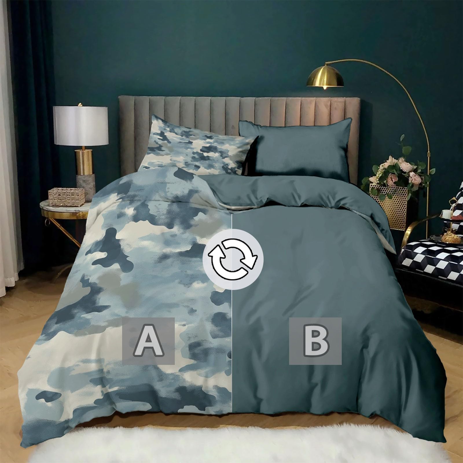 Generisch Pościel z mikrofibry, z nadrukiem 3D, 200 x 220 cm, wzór maskujący, miękka mikrofibra, dwustronna pościel z zamkiem błyskawicznym i poszewkami na poduszki