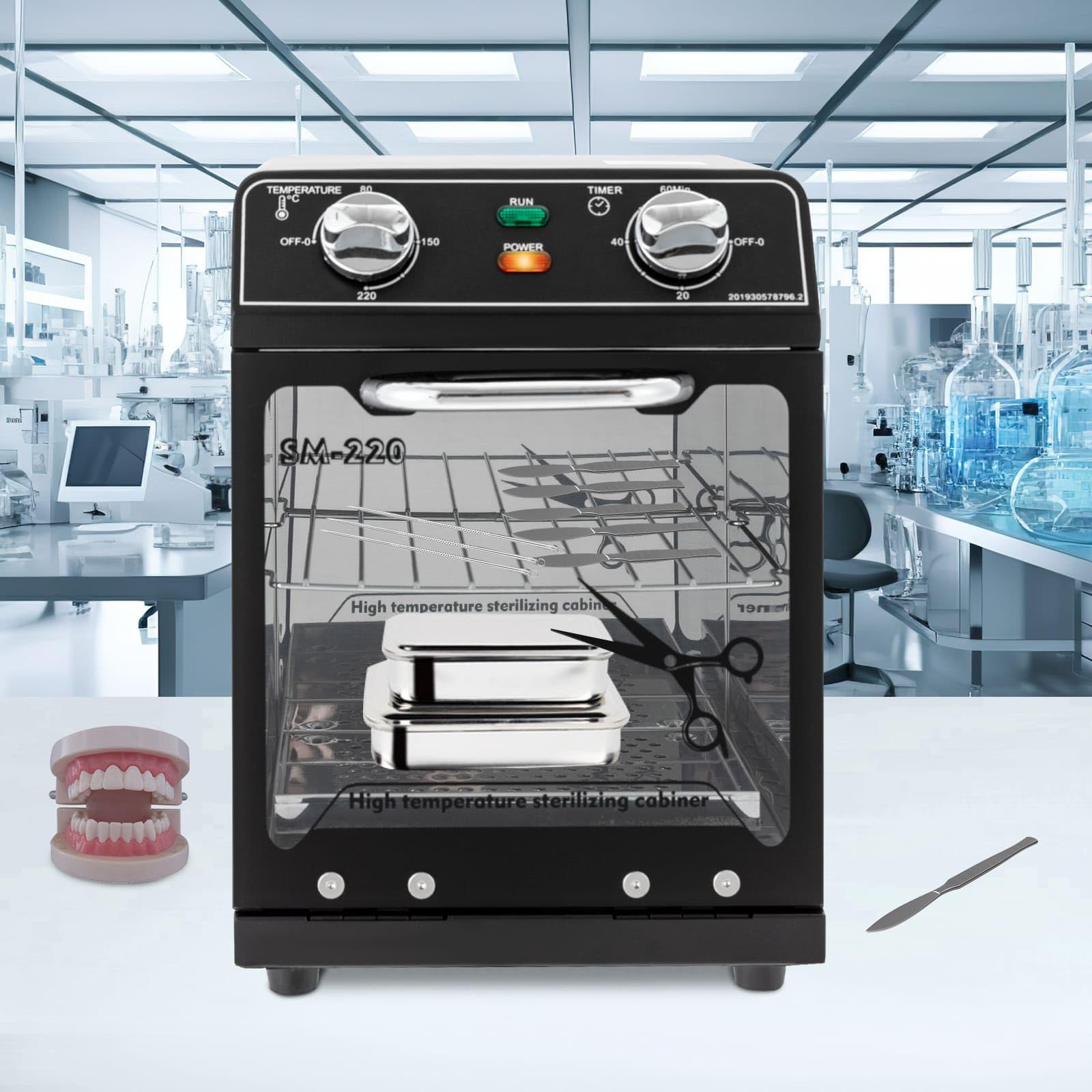 Esterilizador de Alta Temperatura 220 °C Máximo, 8L, con temporizador 0 a 60 min, para cubiertos de acero inoxidable, herramientas de manicura, equipo de peluquería, negro