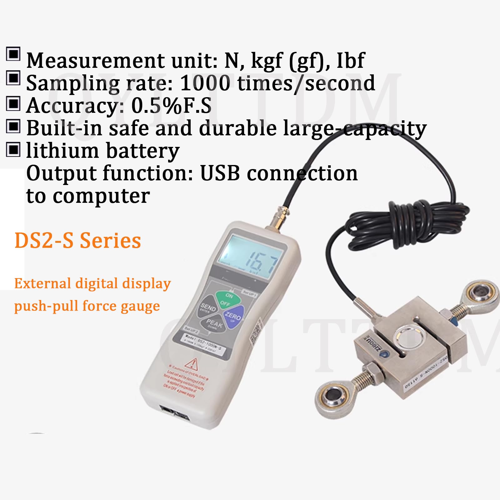 Dynamomètre numérique Industriel 0-50kN, 0.5% F.S Push-Pull de Haute précision, avec LCD rétroéclairé, pour Les essais de Traction et de Compression, unités (50KN)