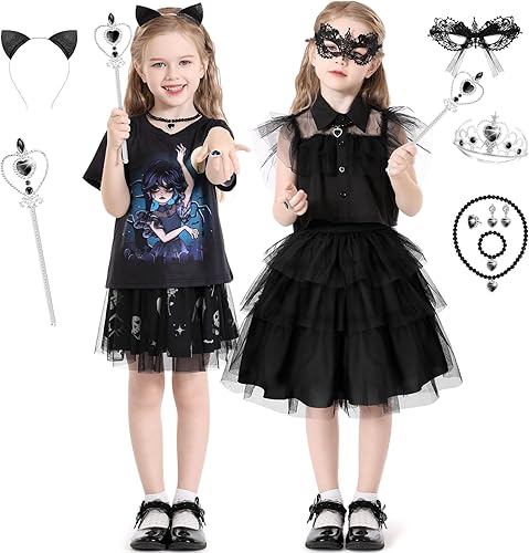 Fedio Vestido de disfraz negro para niñas, vestido de disfraz familiar negro para niñas, vestidos de princesa negros para niñas de 3, 4, 5, 6 años,