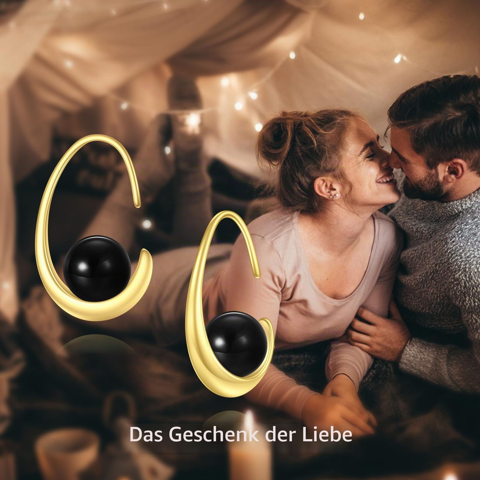 Schwarze Onyx Ohrringe 925 Sterling Silber Gold Keltischer Tropfen Hängend Ohrhänger Schmuck Geschenk für Damen Mädchen