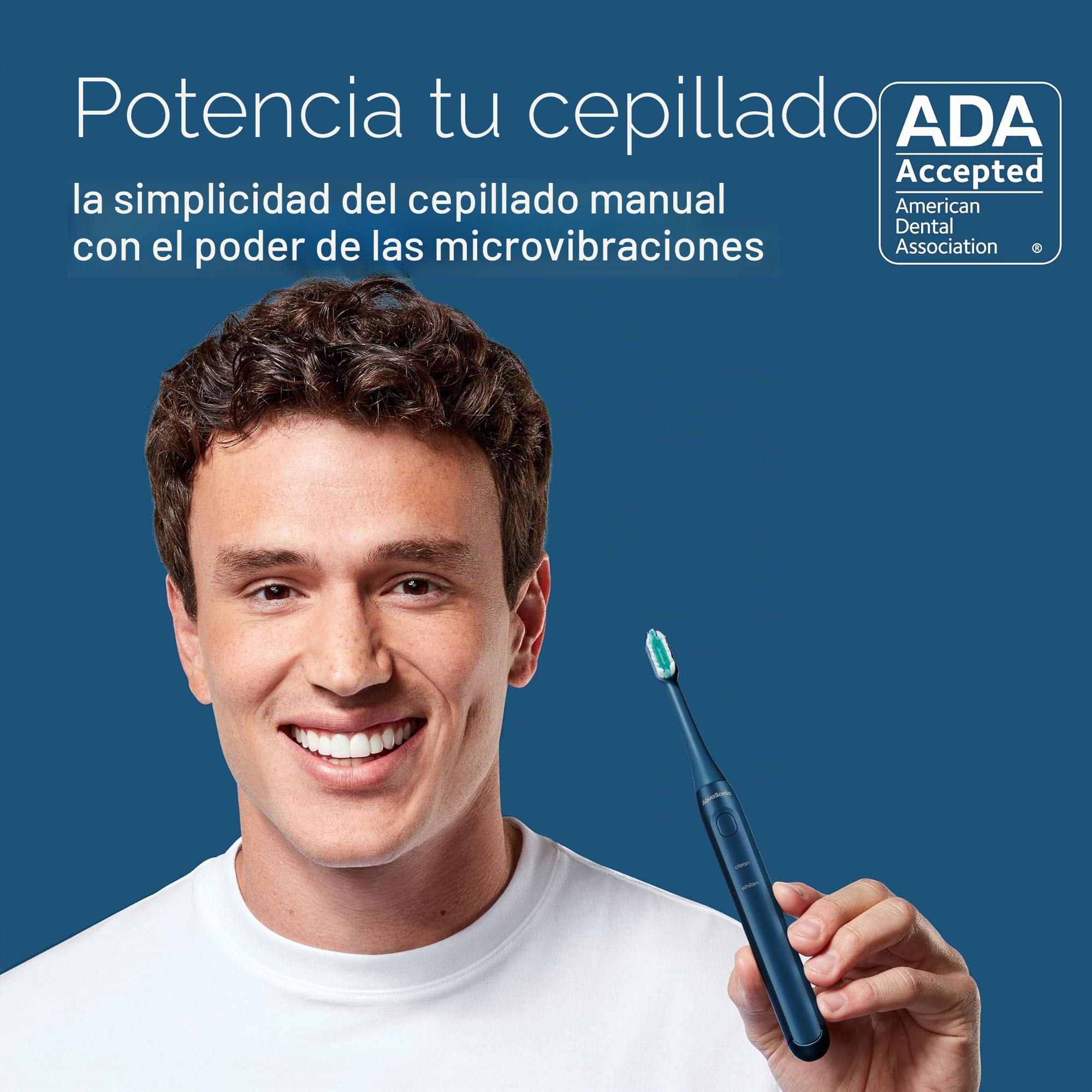 Aquasonic Icon - Cepillo recargable con soporte magnético y estuche viajero delgado | 2 modos y temporizadores inteligentes | Azul marino