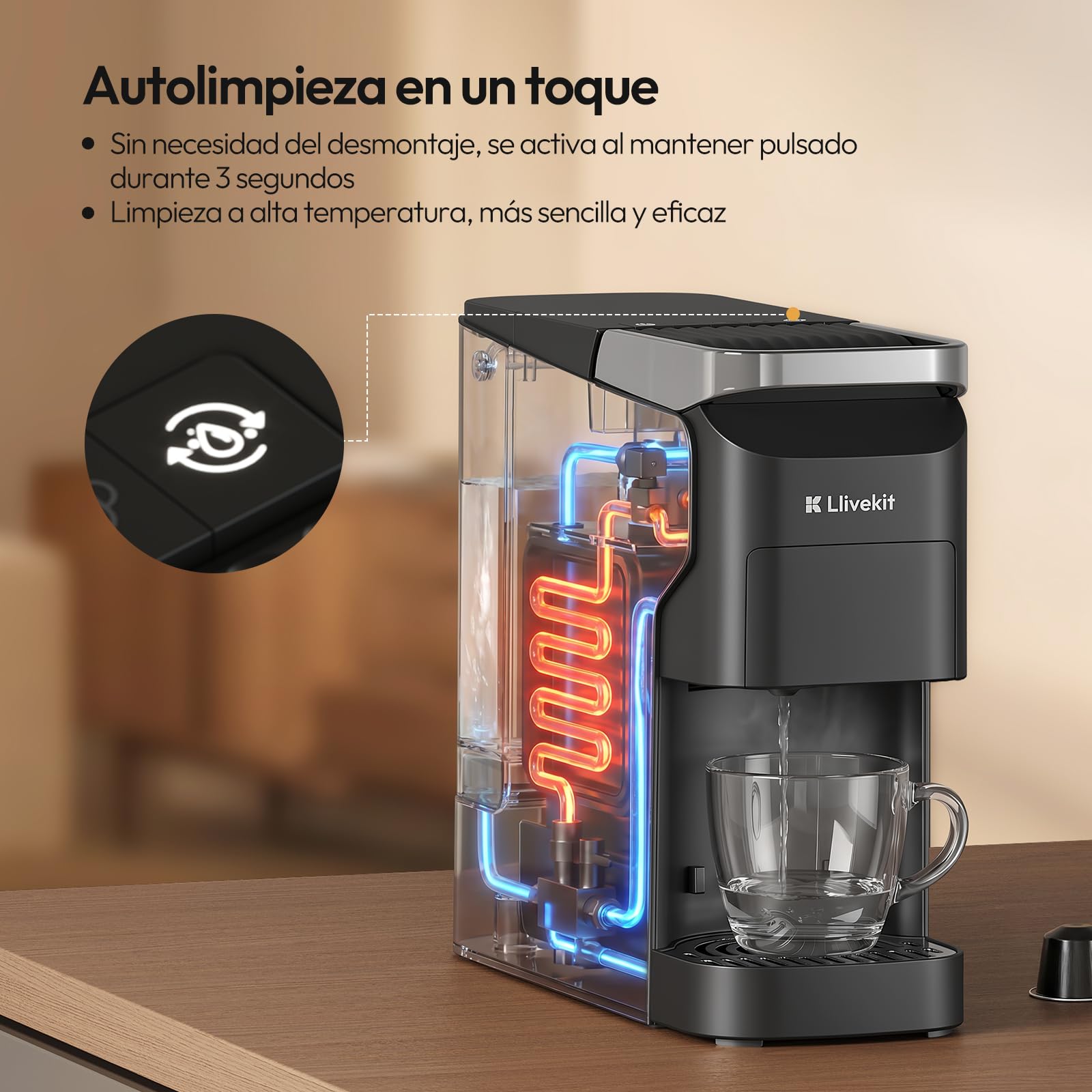 LLIVEKIT Cafetera Multicápsulas 3 en 1 Presión 20 Bar, Autolimpieza | Máquina de Café Compatible con Cápsula Nespresso/Dolce Gusto/Café Molido, Depósito 920 mL, Calentamiento Rápido 40s