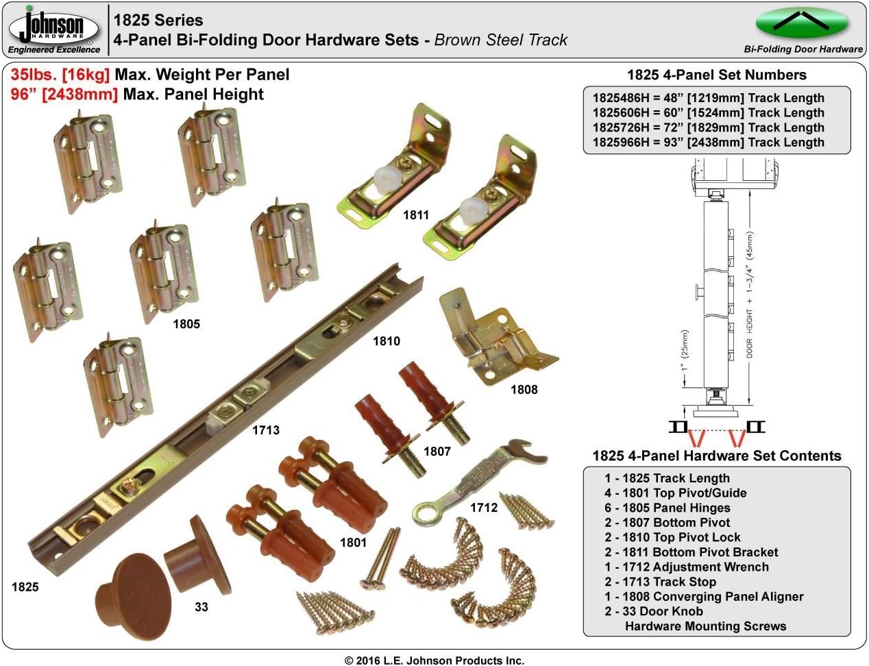 Johnson Hardware1825 Tap-in Bifold Hardware - 60" 4 Door
