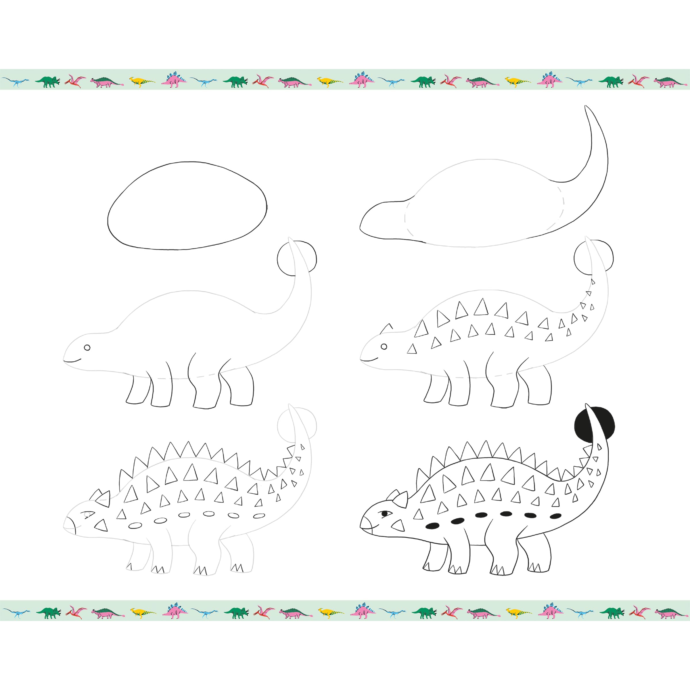 Janod - Step by Step Drawing - Naucz się rysować - 20 modeli Dinos - Zestaw rysunkowy dla dzieci - Nauka rysowania i koncentracji - Od 6 lat - J09154