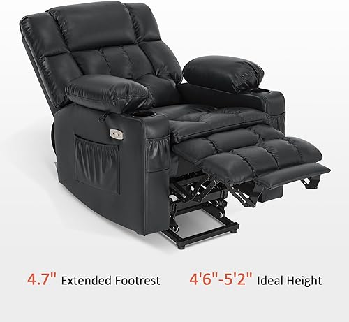 Miniatura 46 de MCombo Silla reclinable eléctrica de doble motor para personas mayores, silla elevadora plana con calor y masaje, portavasos, puertos USB, piel