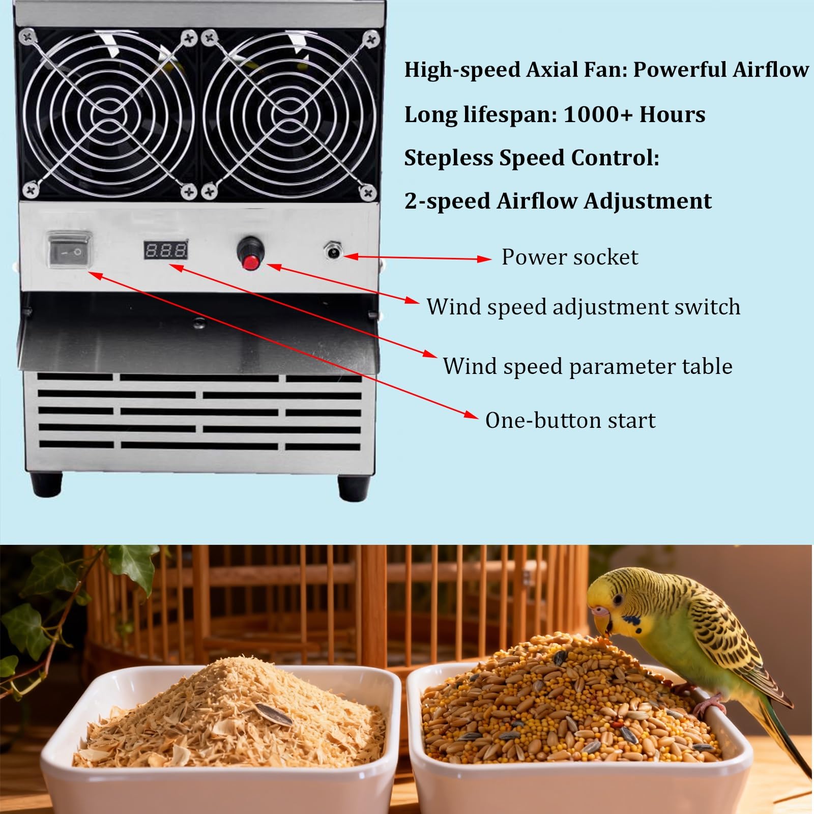 Blown Shell Splitter - Limpiador de semillas de pájaros, limpieza de granos para mijo y frijoles