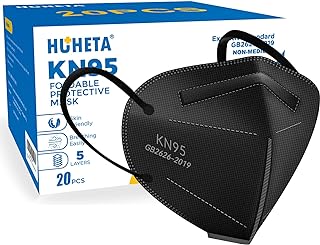 HUHETA KN95 Masks, Packs of 20 Black Face Mask, 5-Layers Protective Cup Dust Masks for Outdoor Indoor Use