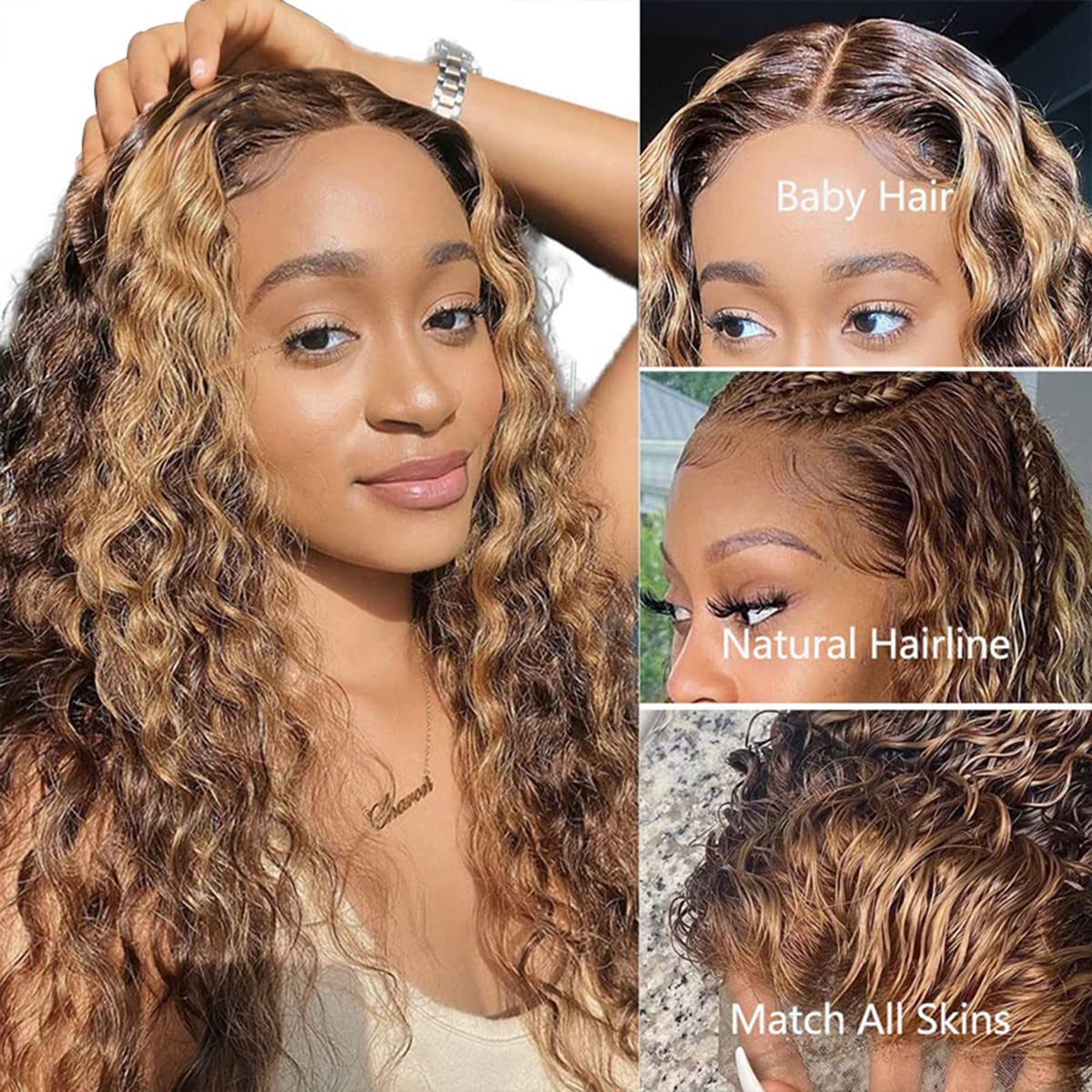 - 22” BROWN BLONDE  MIAMI WAVY Highlight  HUMAN HAIR Ombre Lace Front Wig NEW 360 Lace Frontal Wig Ombre Blonde Body Wave, Human... From  main image 2