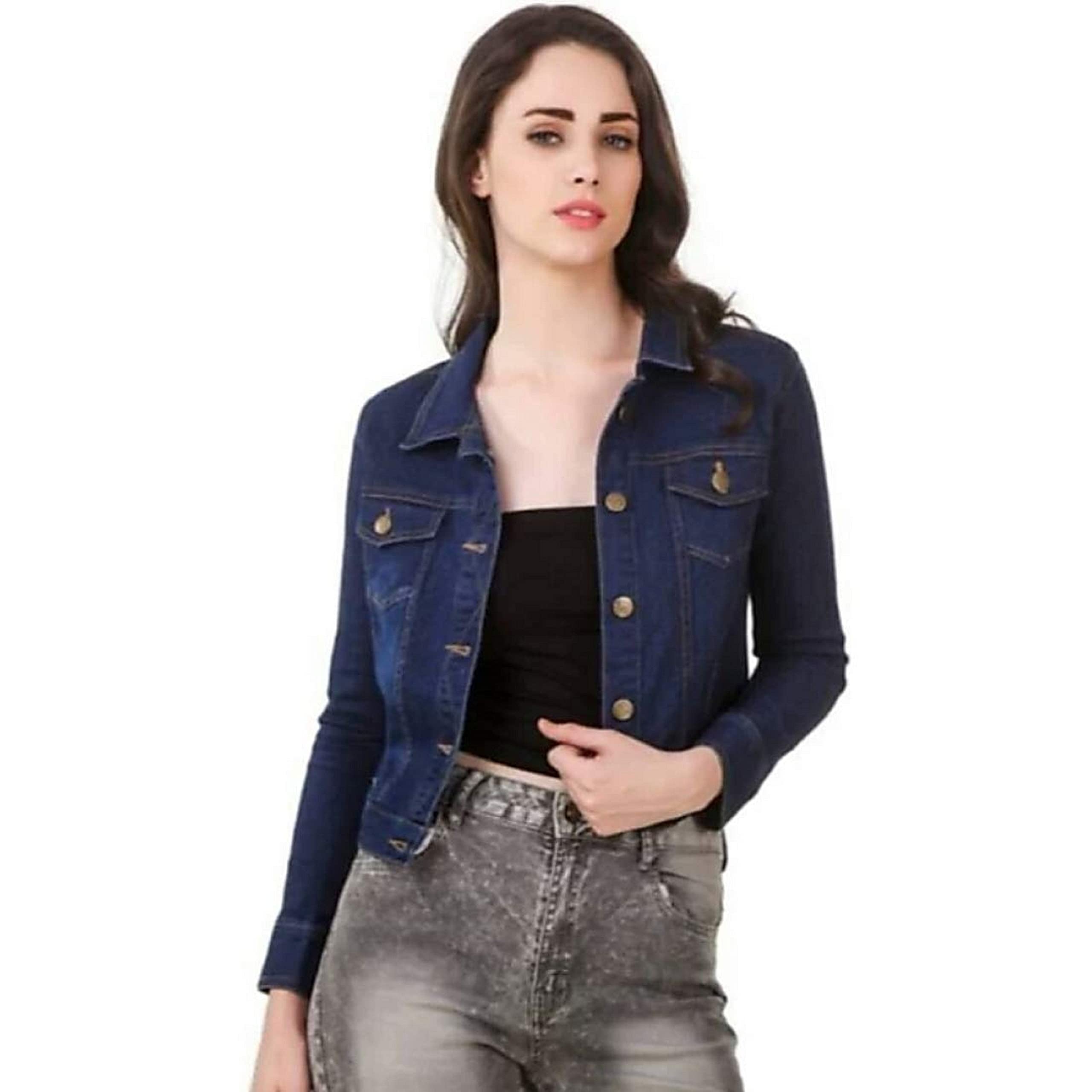 Dennis Lingo Women's Cotton Denim Jacket Full Sleeves Comfort Fit Collar Jacket in blue
