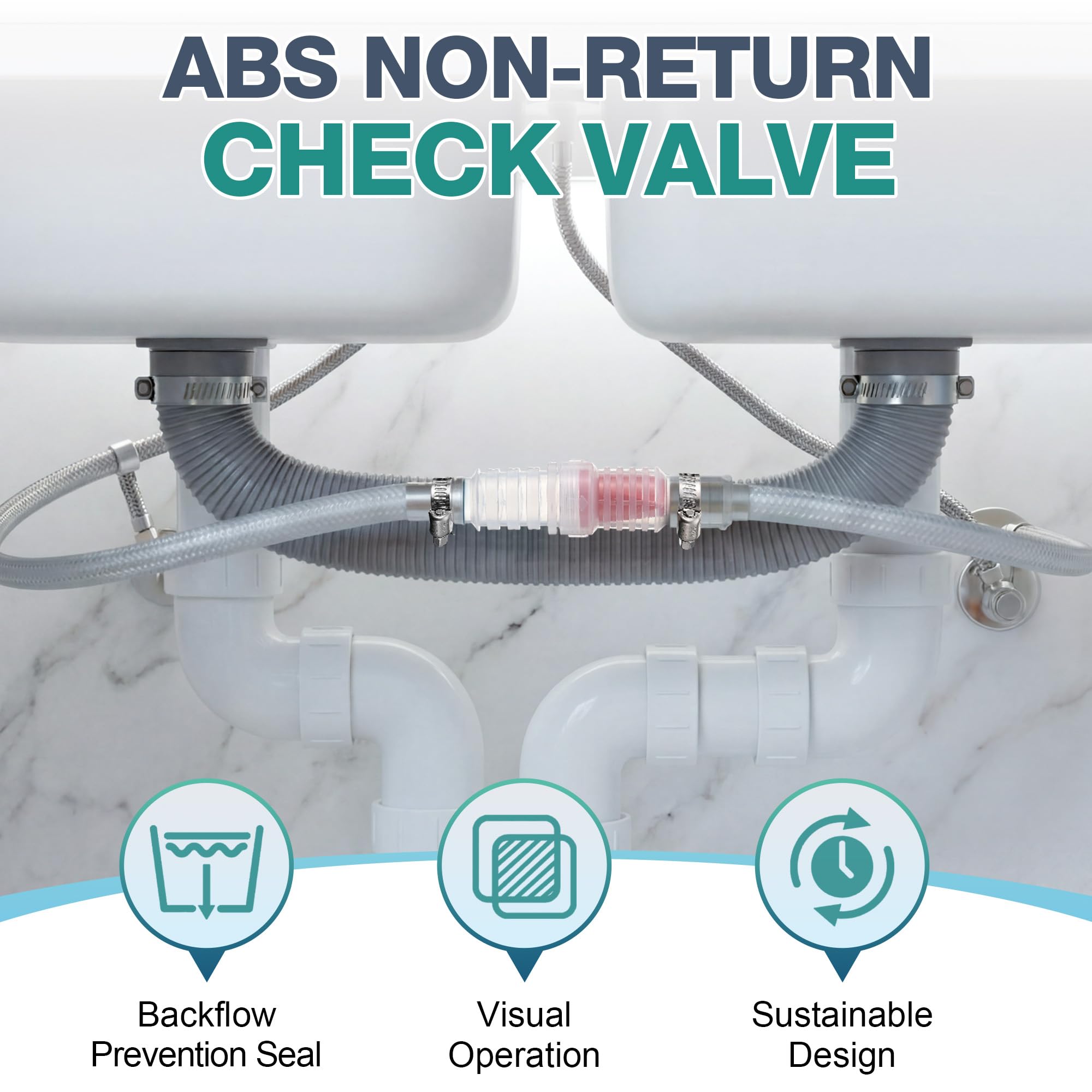 Válvula de retención en línea con abrazaderas de manguera, se adapta a tubos de 3/4 y 1 pulgada, válvulas de prevención de reflujo para líneas de agua, válvula antirretorno ABS rojo
