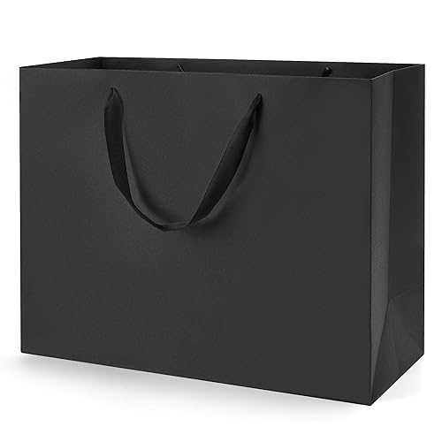 MOXARYSU Extra Large Black Gift Bags: 16x6x12 Inch 3pcs Black Paper Bags With Handles Bulk For Party Shopping Birthday Wedding (XL-3)