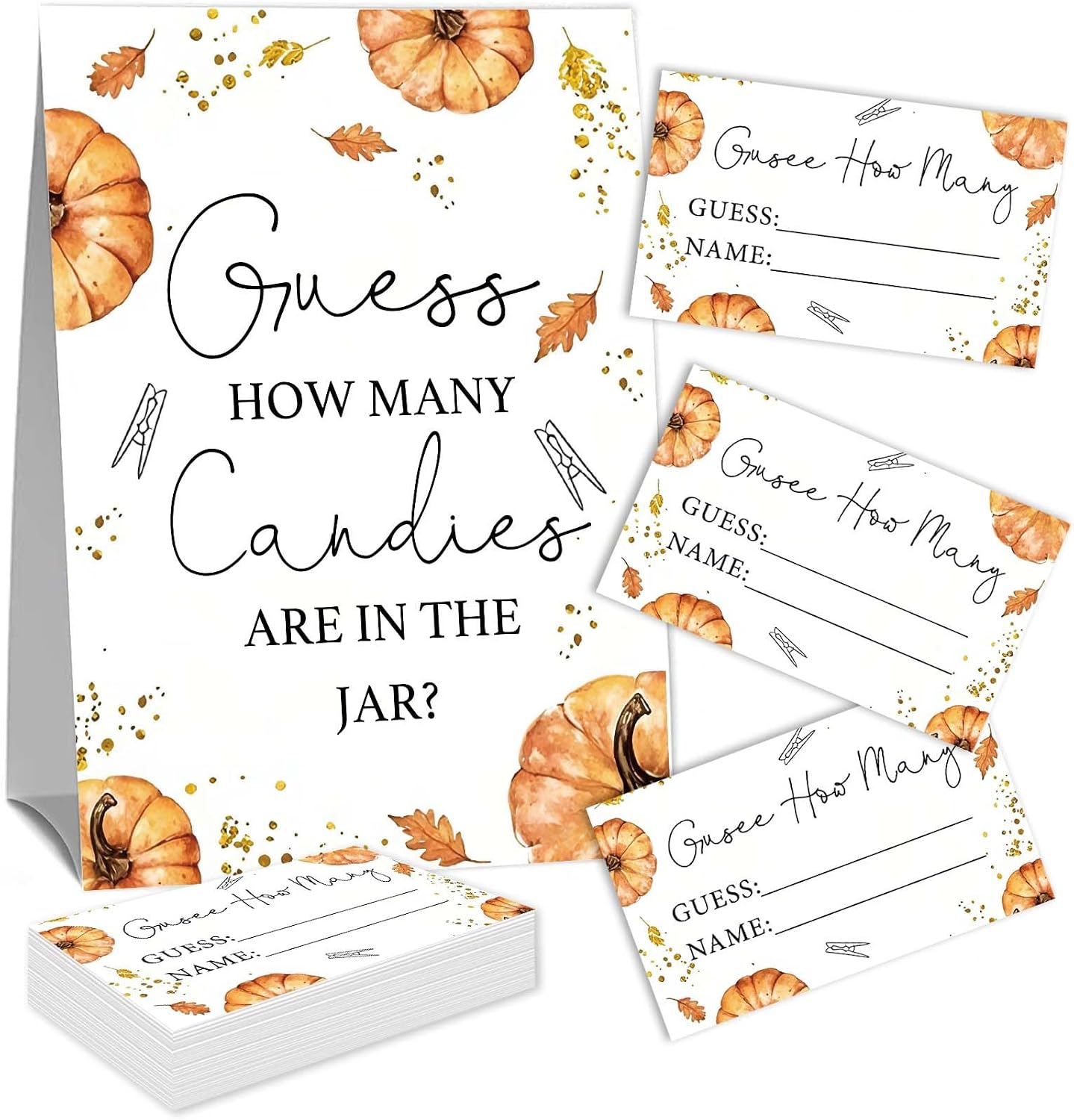 Fall Thanksgiving Guess How Many Little Pumpkin Baby Shower Games Activities Cards for Baby Bridal Shower Friendsgiving Halloween Party Home Harvest Include 1 Standing Sign & 50 Guessing Cards