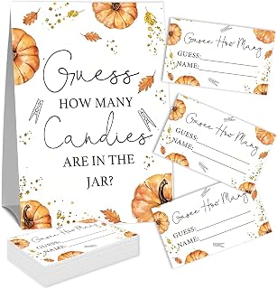 Fall Thanksgiving Guess How Many Little Pumpkin Baby Shower Games Activities Cards for Baby Bridal Shower Friendsgiving Halloween Party Home Harvest Include 1 Standing Sign & 50 Guessing Cards