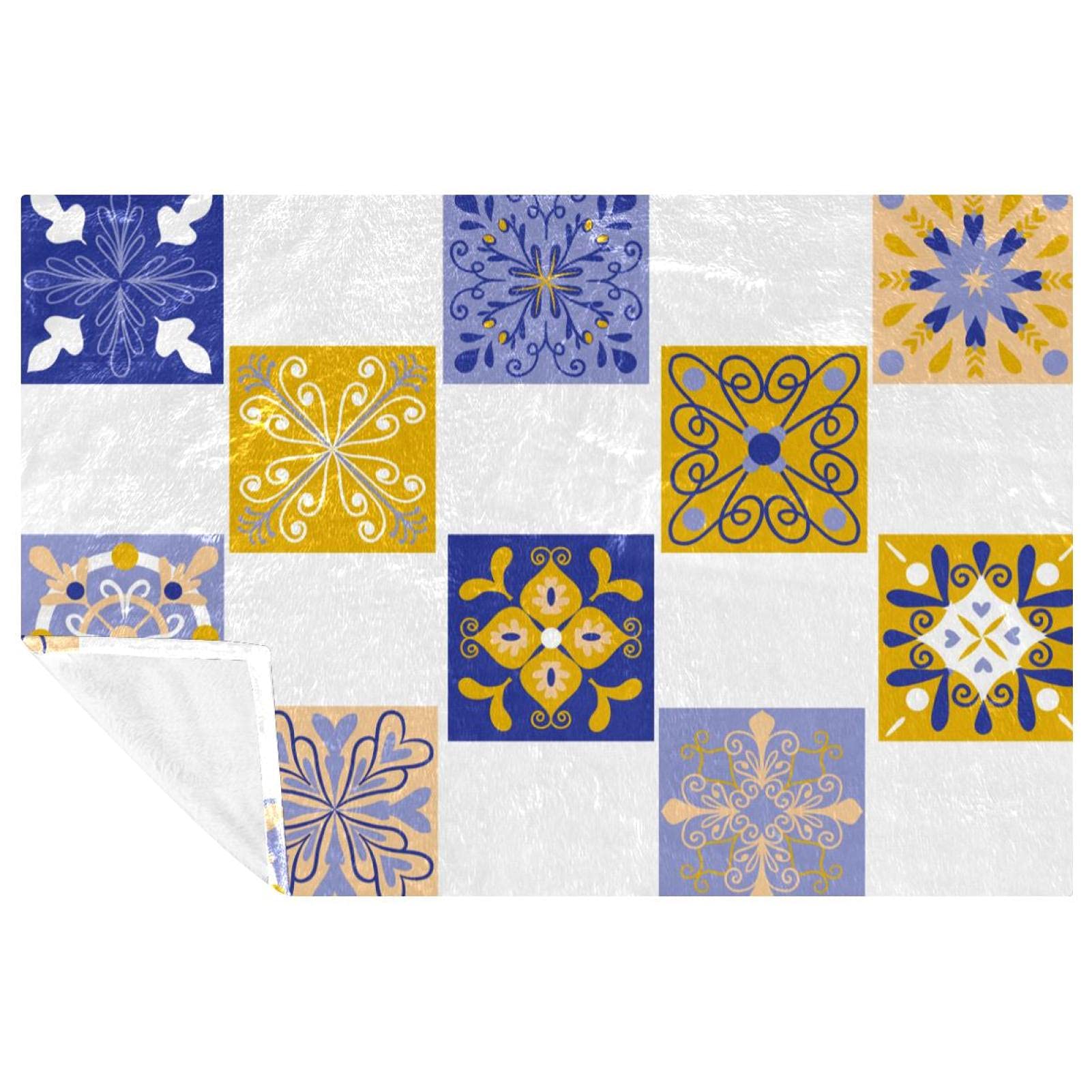 Couverture géométrique carrée Talavera 150x100 cm chaude et douce pour lit et canapé