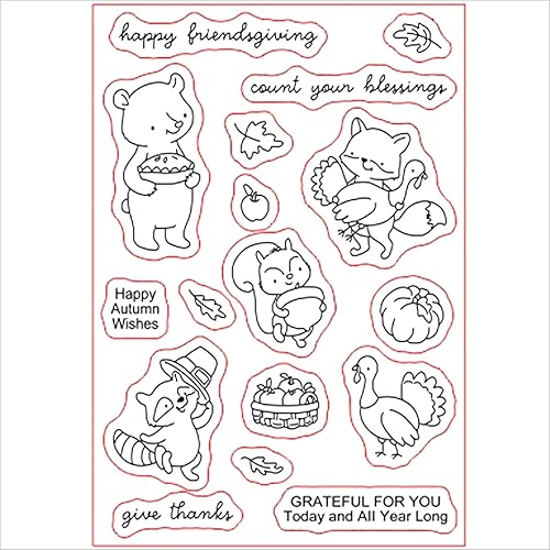 Miniatura 3 de Qoiseys Happy Friendsgiving for Christmas - Juego de sellos y troqueles de silicona transparente para hacer tarjetas troqueles de corte plantillas