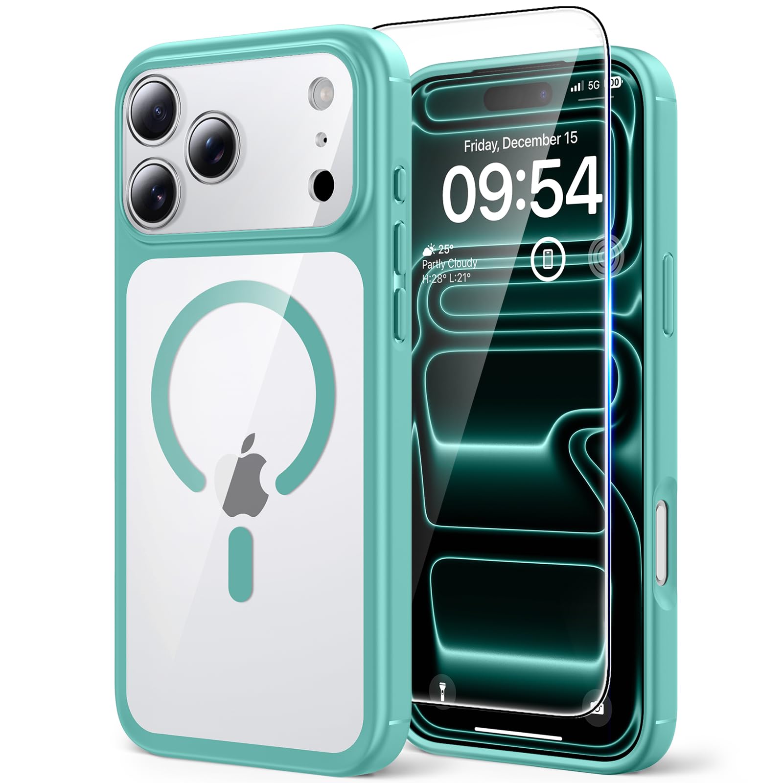 TAURI Cover Magnetica per iPhone 17 Pro Max, Verde | con Pellicola in Vetro Temperato,Compatibile con MagSafe,Protezione Obiettivo,Magnetica Custodia per Sottile Anticaduta