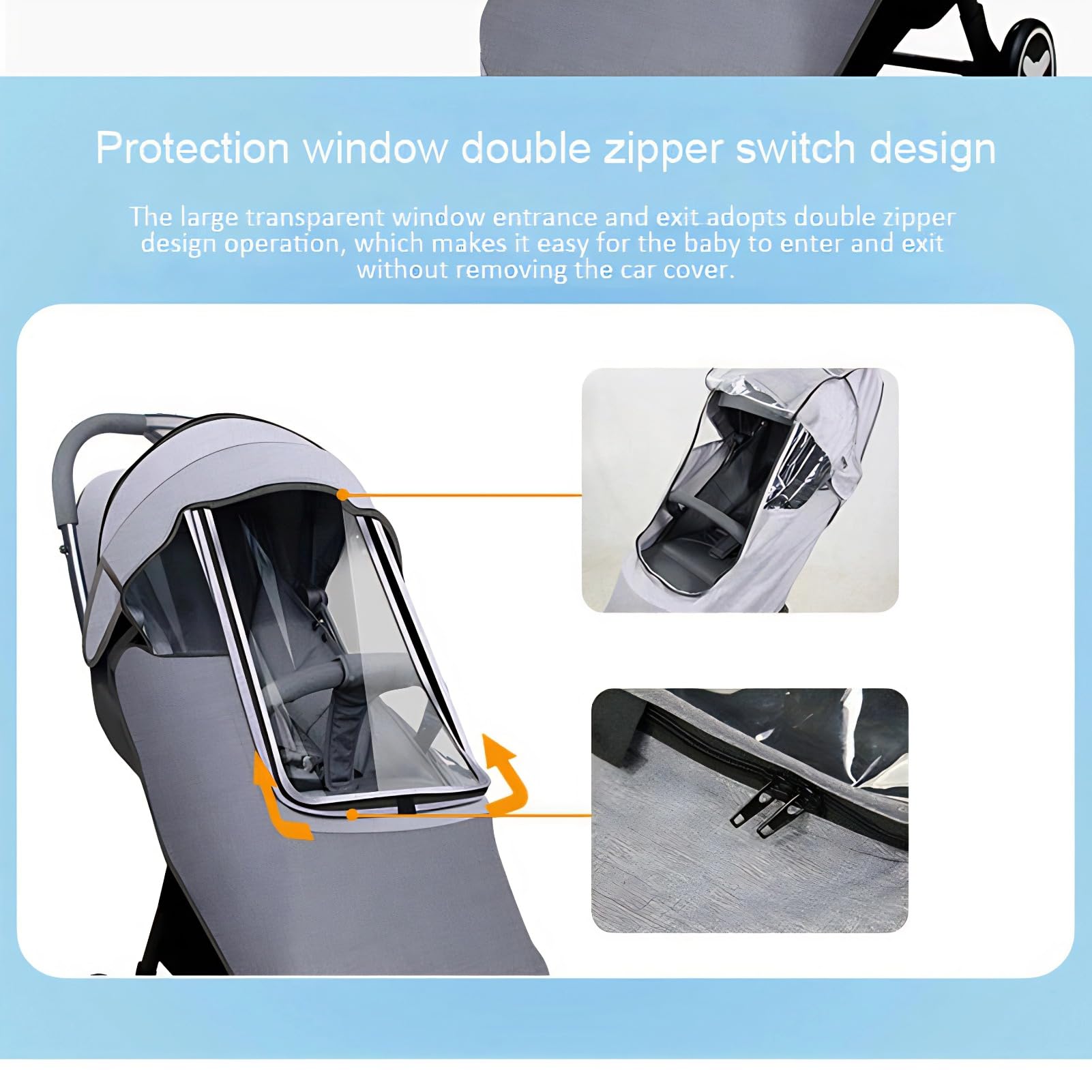 Housse de pluie pour poussette, accessoire universel, housse de pluie universelle résistante aux intempéries, coupe-vent, résistante au froid avec trous respirants pour la plupart des poussettes (gris