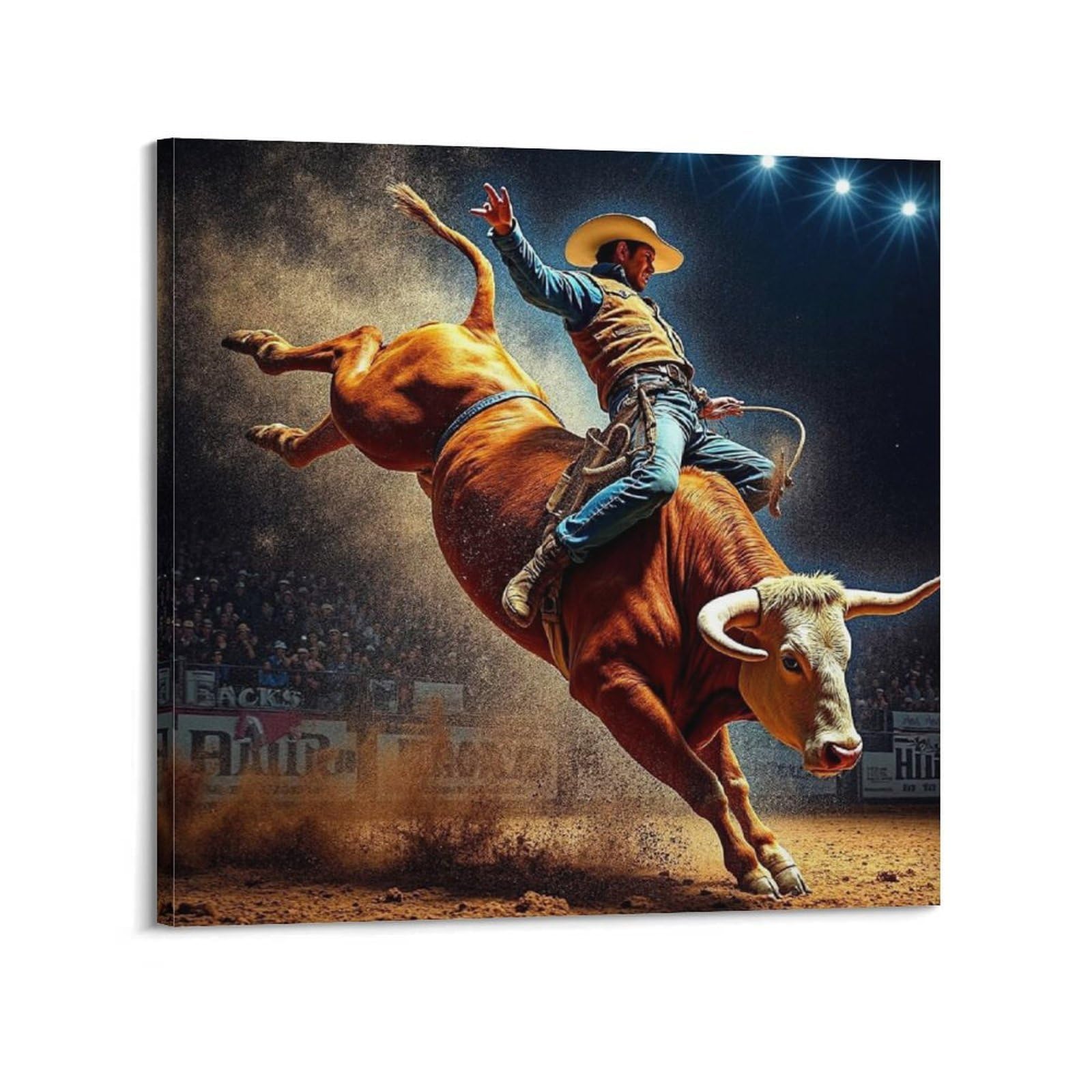 XKUGA Bull Riding Rodeo Poster Raging Bull Bullfighter Modern Decorative Canvas Prints - Ideal Wall Art for Family, Man Cave, Game Room, Boys & Girls Bedroom 12x12inch(30x30cm)
