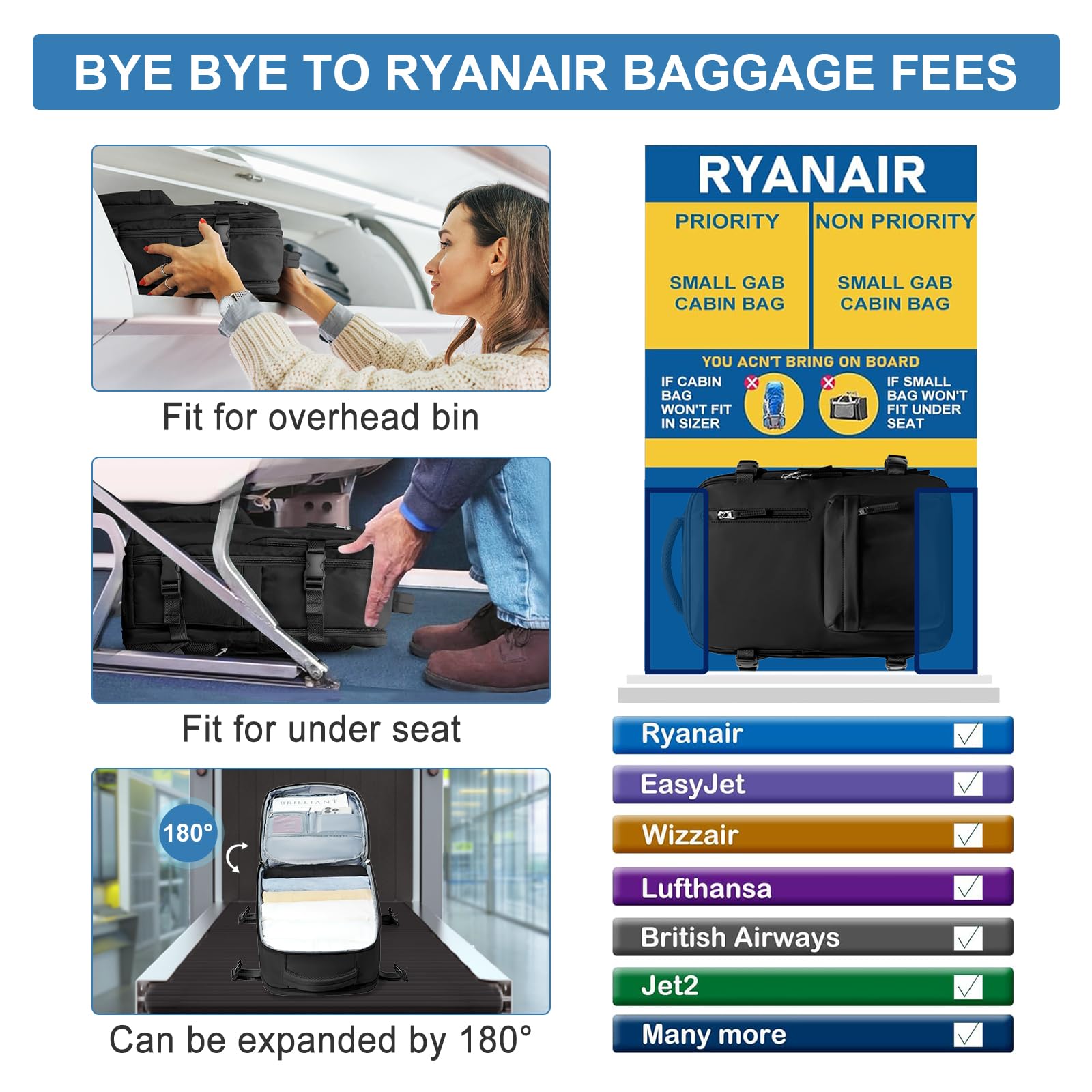 SZLX Borse da Cabina per Easyjet 45x36x20 Zaino da Viaggio Donna Ryanair 40x20x25 Bagaglio a Mano con porta usb zaino da viaggio aereo bagaglio a mano zaino per laptop Casual Daypack