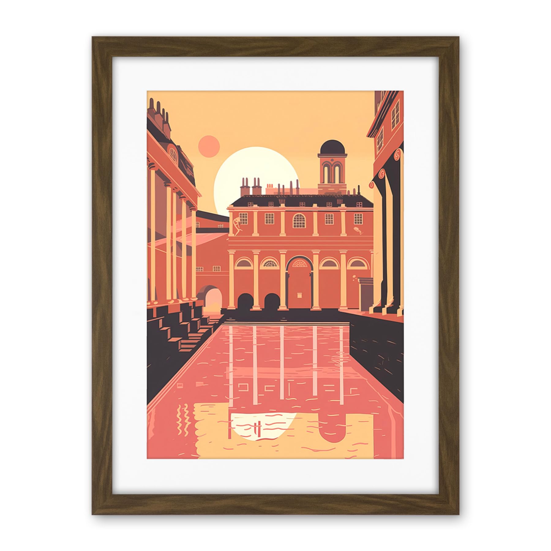Artery8 Roman Baths Georgian Architecture Illustration Artwork Framed Wall Art Print 18X24 Inch