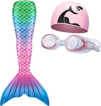 TianQingShop Swimmable Mermaid Tail Adult Women Swimming Baiting Suit Mermaid Costume Swimsuit with Goggles Can Add Monofin Fins, GB25 3pc