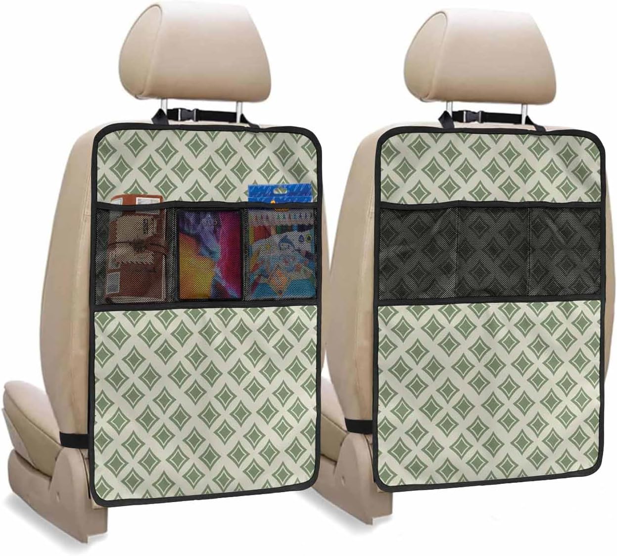Car Seat Protector, 2 Pack Kick Mats Back Seat Protector Modern Abstract Geometric Pattern Retro Blue Geometric Waterproof Backseat Cover for Kids Universal Fit Automotive Interior Protectors