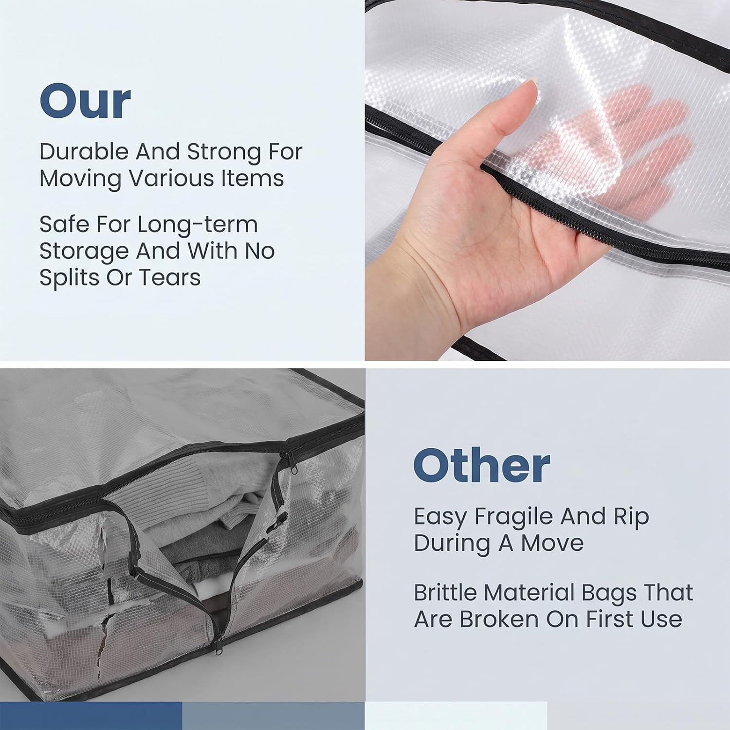 Medium Storage Bag, Clear Under Bed Storage Bag with Zippers and Handles
