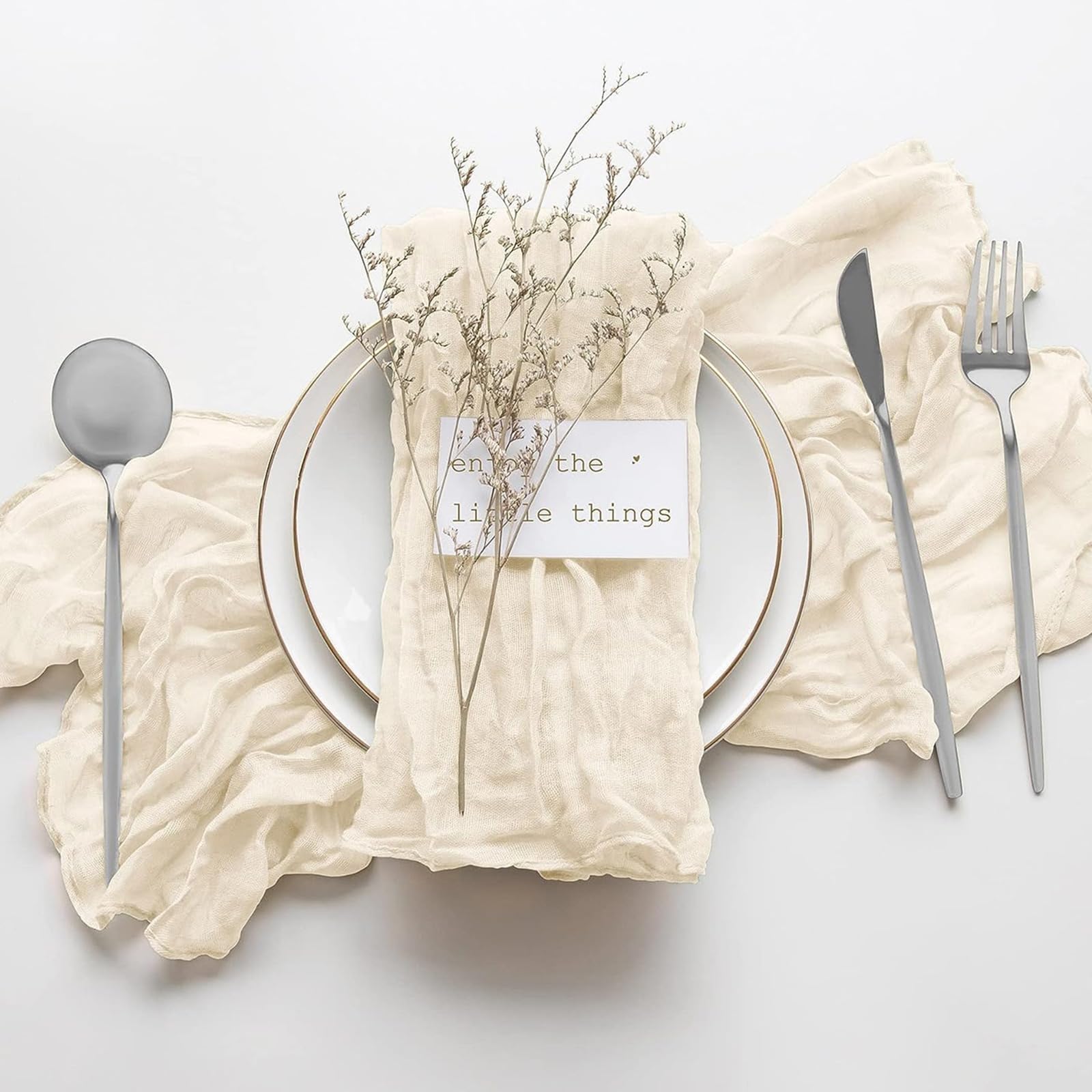 6 Pcs Fabric Napkins Cheesecloth Napkins Table Cloth Napkins Cloth Napkins 45 x 55 cm Napkins for Dinner Versatile Handmade Napkins for Breakfast Dinner Wedding and Parties (beige) - Image 3