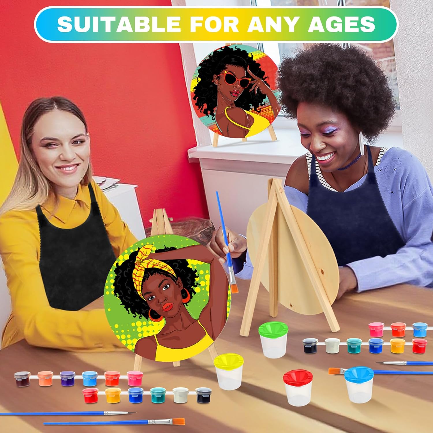 Supervitae 96 Pcs Pre Drawn Canvas Kit for Painting Adults Sip and Paint Kit 5.9 Inch Round Pre Printed Canvas Painting for DIY Birthday Gifts Adult Date Party Favor