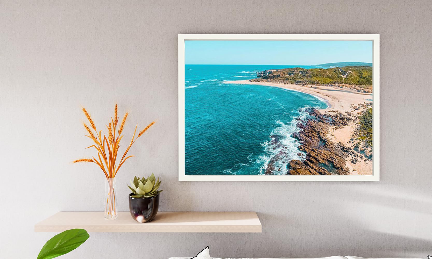 VERRE ART Printed Framed Canvas Painting for Home Decor Office Wall Studio Wall Living Room Decoration (14x10inch White Floater) - Margaret River