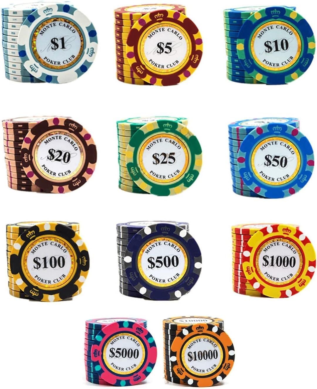 AtKits 14 Gram Casino Games Chips, Poker Chips Monte Carlo Clay Iron core Texas Holdem Blackjack Poker Chips for Counting Markers Math Learning Poker Chips (Size : 330 Piece (11 face values))