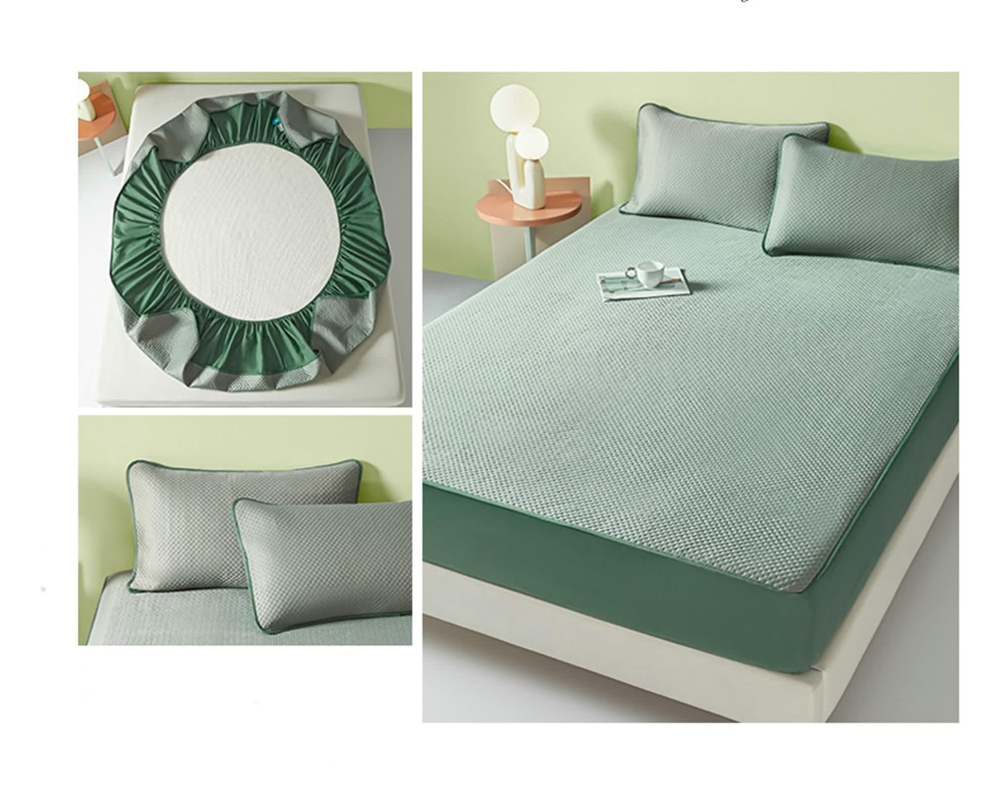 Spannbetttuch 180X200cm, Spannbetttuch Volltonfarbe Seide Baumwolle Armeegrün Fitted Sheet Elegant