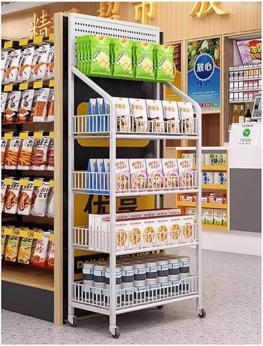 Shelves 4Tier Candy Display Rack Snack Organizer Chip Display Rack,Large Floor Supermarket Snack Organizer Carts,Metal Snack Holder Snack Stand