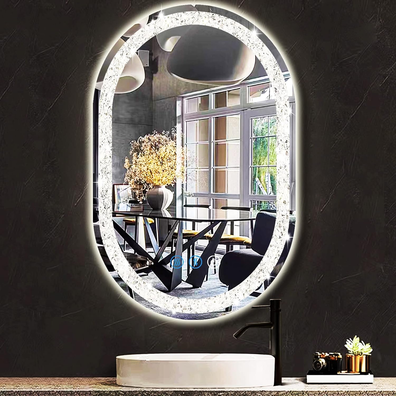 Amazon.com: DIDIDADA Crystal Oval Bathroom Vanity Mirror with Lights ...