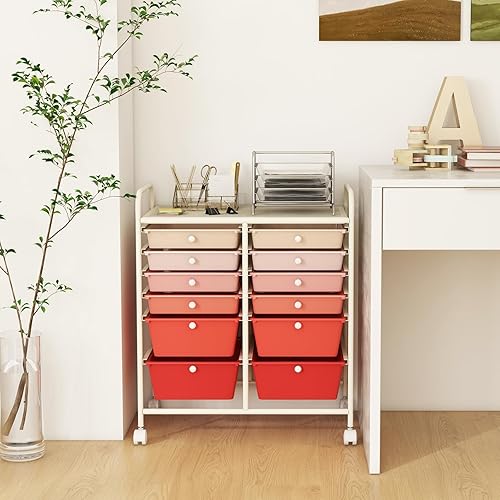 Vista 152 de LDAILY Carrito de almacenamiento con ruedas de 15 cajones, carrito rodante con cajones para aula, organizador de manualidades con ruedas con marco