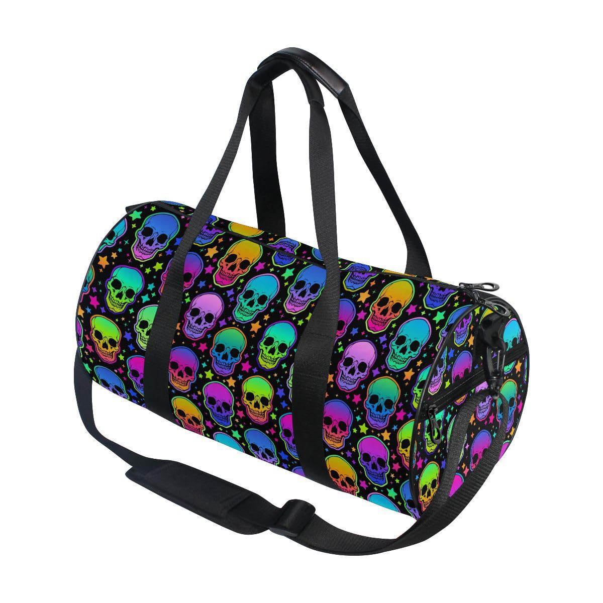 ALAZA Gym Bag Travel Bag Womens Mens for Travel Sports Camping Yoga Swim, Bright Skulls Small Round Foldable Duffle Bag with Shoulder Strap Top Handle โ image 1