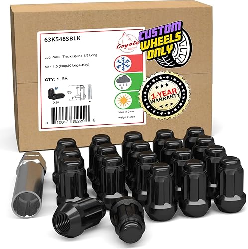 Vista 59 de Wheel Accessories Parts 20 piezas M14x1.5 14x1.5 Rosca corta camión corto 1.50 pulgadas de largo Tuercas estriadas cromadas 6 ranuras hexagonales