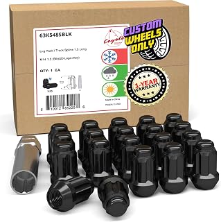 Wheel Accessories Parts 20 Pcs M14x1.50 Thread Short Truck 1.50" Long Spline Lug Nuts Black 6 Spline Hex Fits Dodge Charger | Ford Mustang | Jeep Wrangler with Aftermarket Wheels