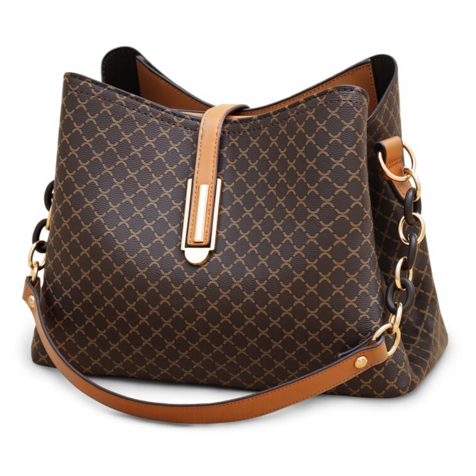 Borsa Donna Tracolla Vintage Borsa a Spalla Borsetta in Pelle PU Elegante Borsa Tracolla con 3 Grandi Tasche Marrone A