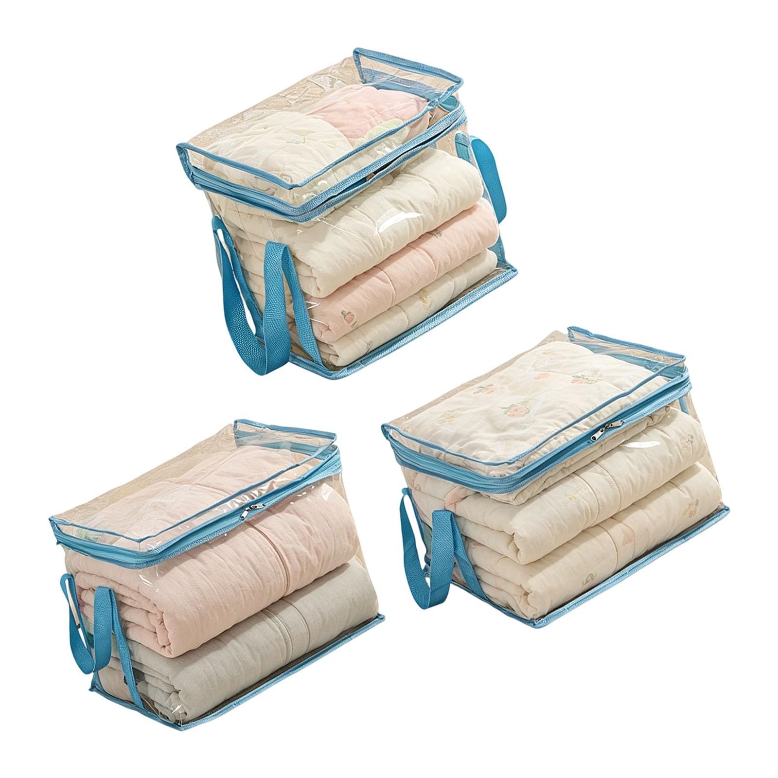 Mekalero Blue Of 3 Transparency Organizers Storage Bags With Zippered Closure For Storing Toy Documents Dustproof Storage Pouches
