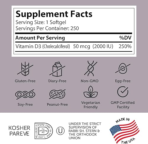 Miniatura 2 de Zahler - Cápsulas blandas avanzadas de vitamina D3 de 2000 UI (250 unidades) Kosher Vitamina D apta para vegetarianos para apoyo inmunológico,