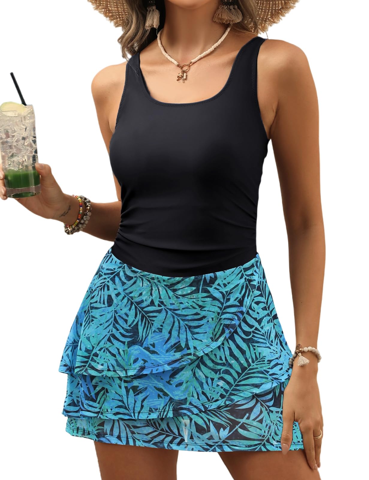 VIMPUNEC Women One Piece Swim Dress Swimsuit Tummy Control Modest Swim Skirt Bathing Suit