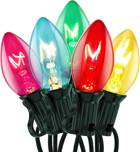 Luces de Navidad C7 para exteriores, 25 pies, estilo vintage, con 27 bombillas transparentes multicolores, luces colgantes de decoración de Navidad