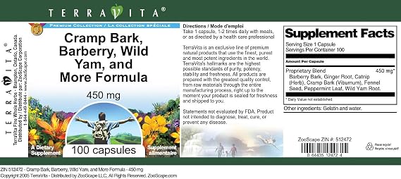 Cramp Bark, Barberry, Wild Yam, and More Formula - 450 mg (100 Capsules, ZIN: 512472)