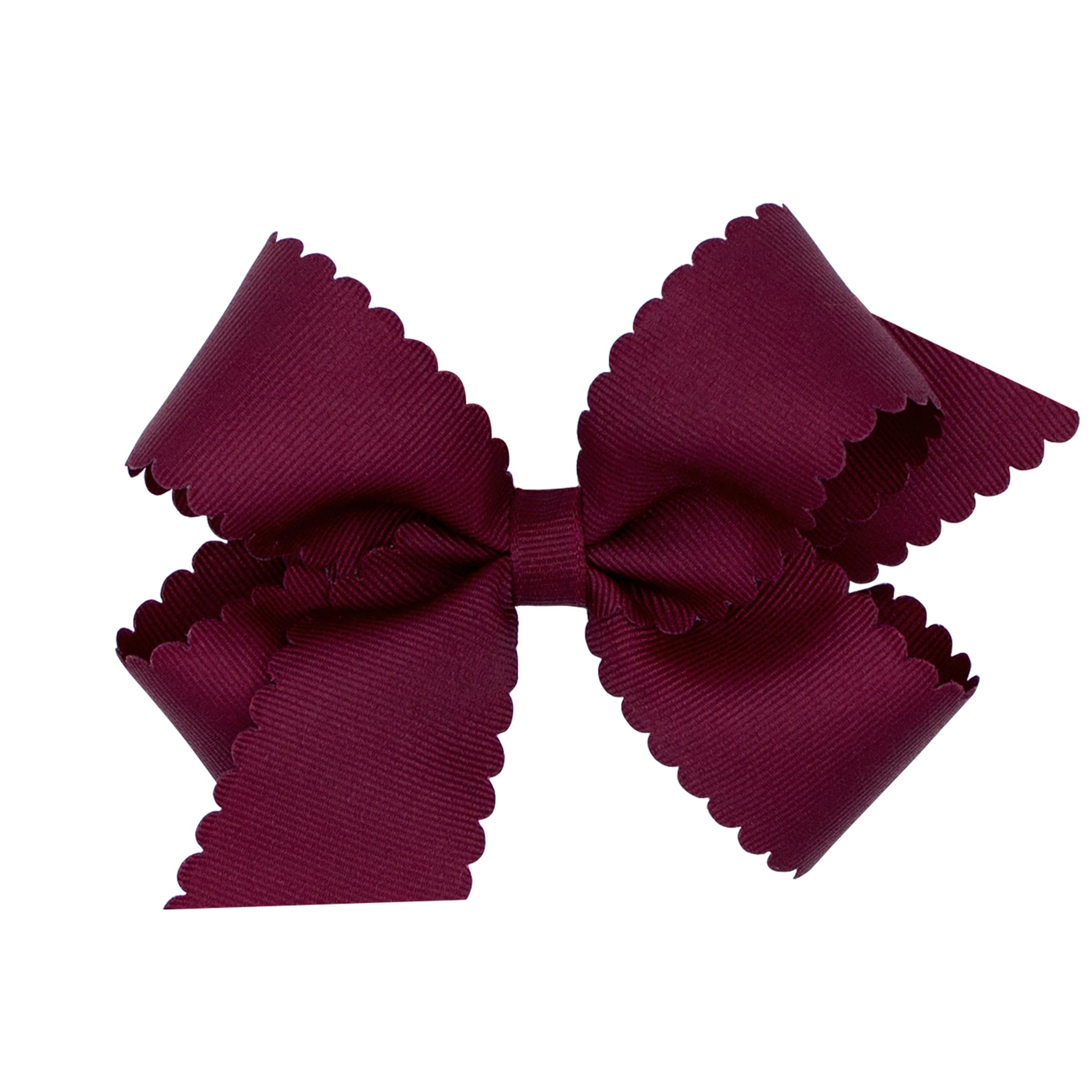 Wee Ones Girls' Classic Grosgrain Hair Bow with Scalloped Edges, No-Slip Hair Clip, Handmade, Burgundy, Medium