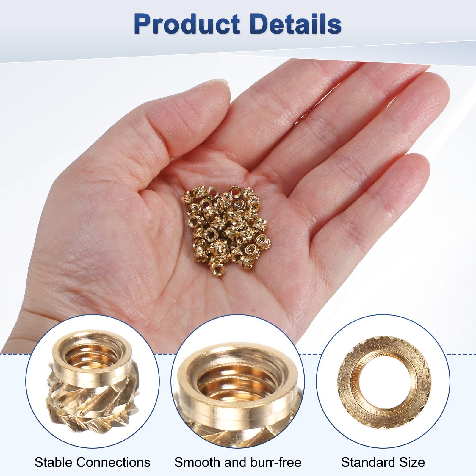 M METERXITY 100-Pack Threaded Inserts, M2.5 x 3mm L x 4mm OD Brass Heat Set Insert Nuts - Image 2